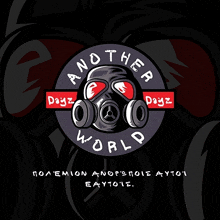 a logo for another world dayz with a gas mask