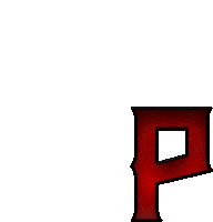 a red letter p with a square in the middle on a white background