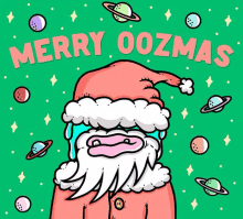 a cartoon drawing of santa claus with the words merry oozmas