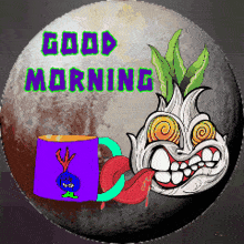 a cartoon drawing of a plant with the words good morning written on it