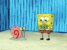 spongebob and gary from spongebob squarepants are standing next to each other