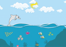 a dolphin is jumping out of the water in a cartoon illustration