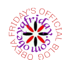 a logo for friday 's official blog with a red and purple design