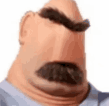 a close up of a cartoon character 's face with a mustache and an angry look on his face .