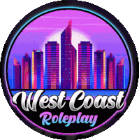 the logo for west coast roleplay shows a city skyline