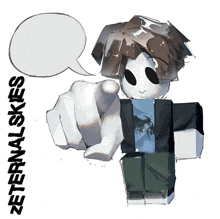 a drawing of a person with a speech bubble and the words zeternal skies