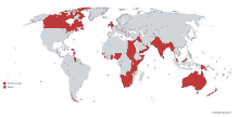 a map of the world showing british colonies in red and african colonies in orange