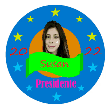 a blue and orange circle with susan presidente written on it