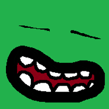 a pixel art drawing of a mouth with teeth and a green background