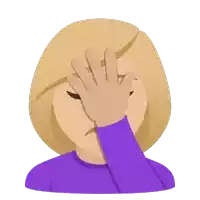 a woman in a purple sweater covering her face with her hand