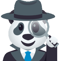 a panda wearing a hat and tie is holding a magnifying glass