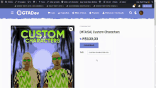 a screenshot of a website that says ' custom characters ' on it