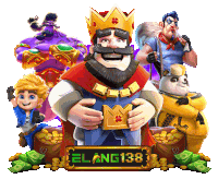 a cartoon king with a crown stands in front of a sign that says el ang138