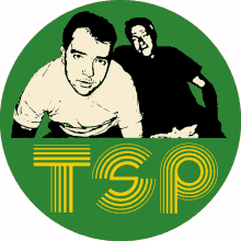 a green circle with two men and the letters tsp on it