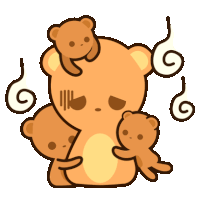 a cartoon of a teddy bear with two smaller teddy bears on top of it