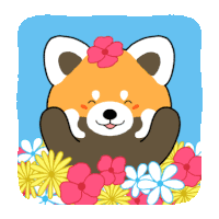 a cartoon illustration of a red panda with a flower on its head