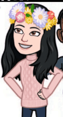 a cartoon of a girl wearing a flower crown on her head