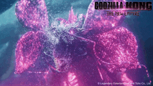 a poster for godzilla kong the new empire shows a purple flower