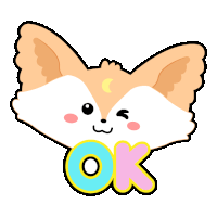 a cartoon fox with the word ok on it