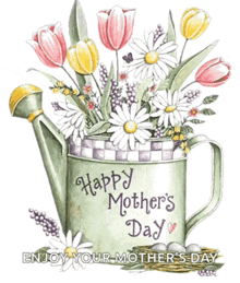 a watering can full of flowers with the words happy mother 's day on it