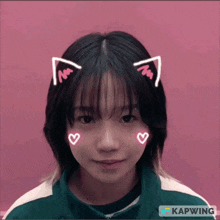 a girl with cat ears on her head and hearts on her face