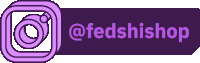 a purple logo for @fedshishop with a swirl in the middle