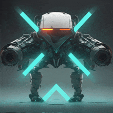 a futuristic robot with glowing lights behind it