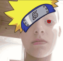 a person with a headband on their head and a red eye