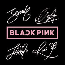 black pink logo with signatures of jennie lisa and jisoo