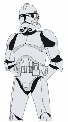 a black and white drawing of a storm trooper standing with his hands on his hips