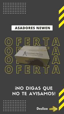 an advertisement for asadores newen with a box in the middle