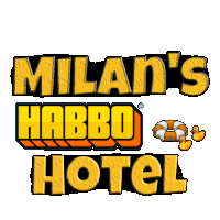 a logo for milan 's habbo hotel has a picture of a donut on it