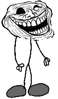 a black and white drawing of a troll with a big smile on his face