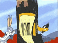 bugs bunny and daffy duck are looking at a sign that says software on it