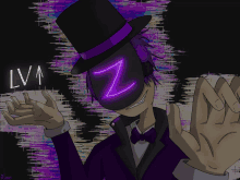 a drawing of a man wearing a top hat and a mask that says lv1