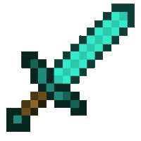 a pixelated sword with a diamond blade and a wooden handle