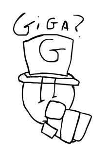 a black and white drawing of a person wearing a top hat with the letter g on it