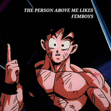 a picture of a cartoon character with the words " the person above me likes femboys " on it