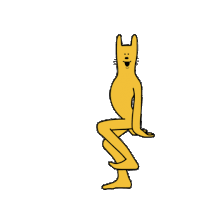 a cartoon of a yellow cat dancing with a smile on its face