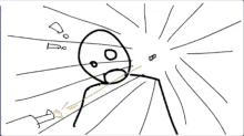 a black and white drawing of a stick figure with a shocked look on his face