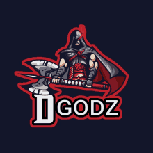 a logo for a company called jgodz with a warrior holding an axe