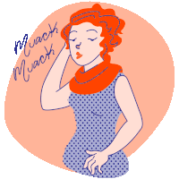 a drawing of a woman with a scarf around her neck and the words muack muack written on the bottom