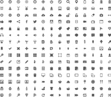 a bunch of icons on a white background including one that says ' a ' on it