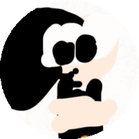 a black and white cartoon character is holding a baby in a white circle .