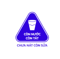 a blue triangle with a white cup on it and the words con nuoc con tat