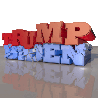 a 3d rendering of the word trump in red and blue