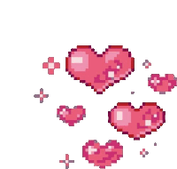 a bunch of pixel art hearts floating in the air on a white background .