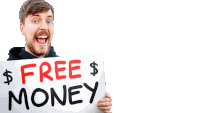 a man holds a sign that says free money