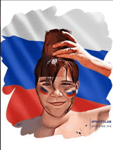 a drawing of a boy with russian flag painted on his face