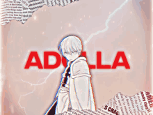 a picture of a boy with a sword and the word adella on the bottom